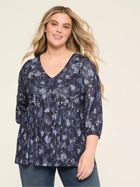 Lane Bryant Navy Floral V-Neck Tunic